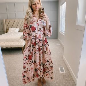 Pink Floral button down dress (Brand New)